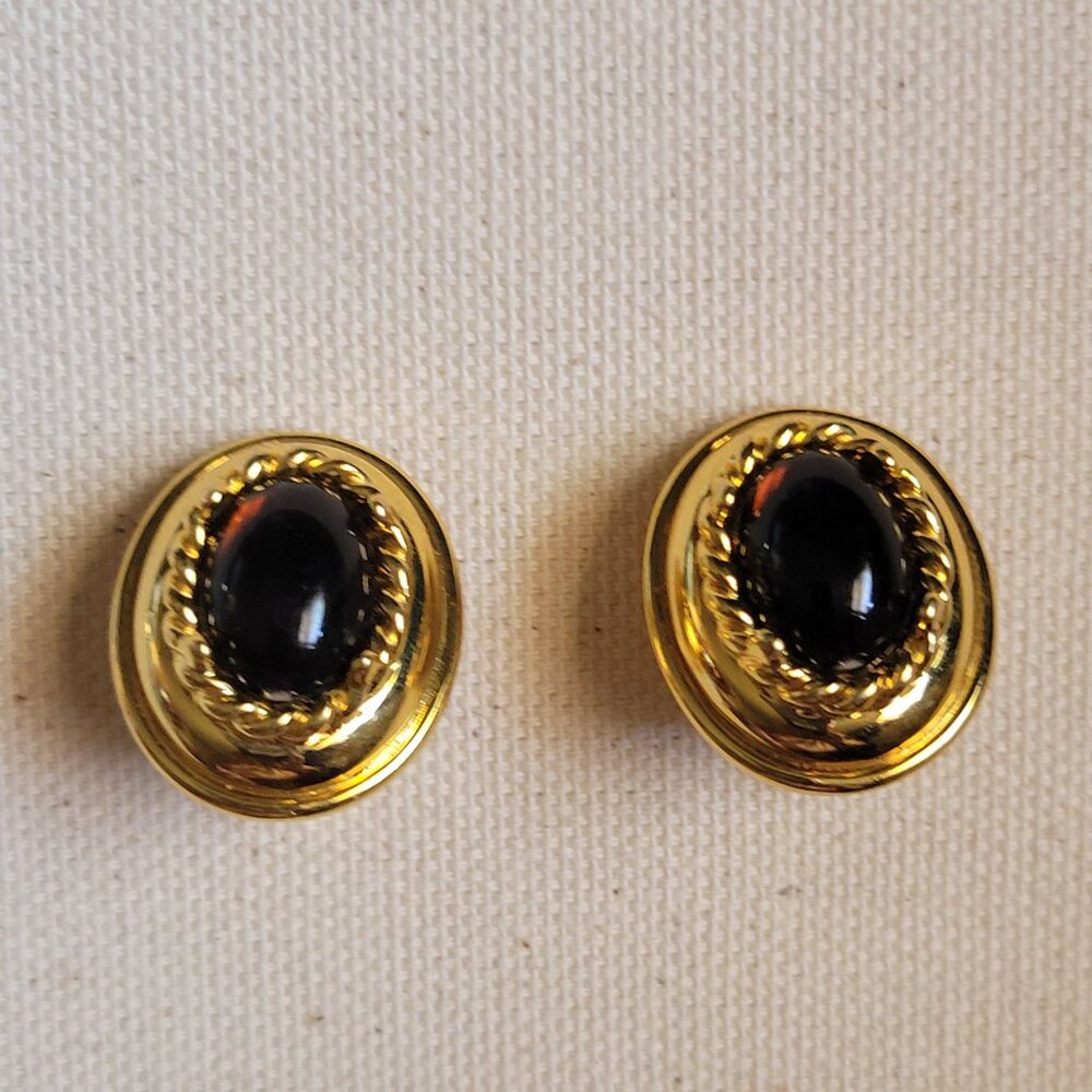 Vintage Brown Cabochon Glass Dome Earrings - Clip On Earrings